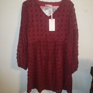 NWT GRACE KARIN Swiss Dot Dress VNeck Long Sleeve Small